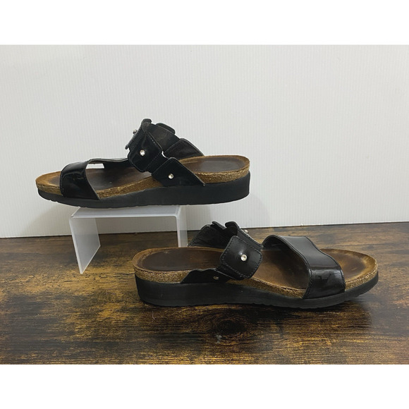 Naot Ashley Sandal Womens Sz 8 - 8.5 Black Leather Rhinestones‎ Open Toe - Picture 3 of 9